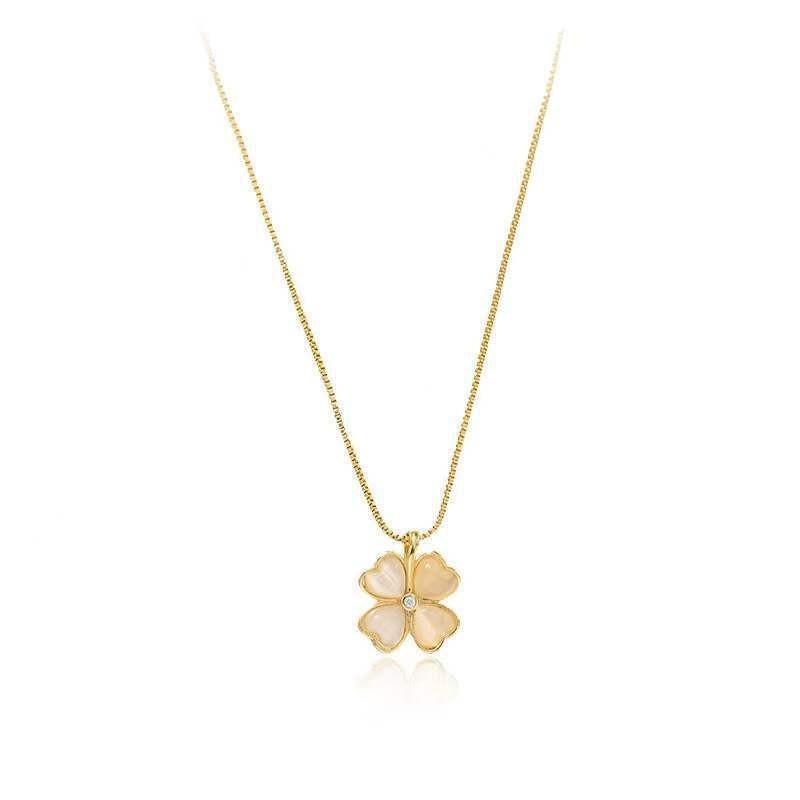 Korean Style Four-Leaf Clover Colorfast Titanium Steel Necklace for Women