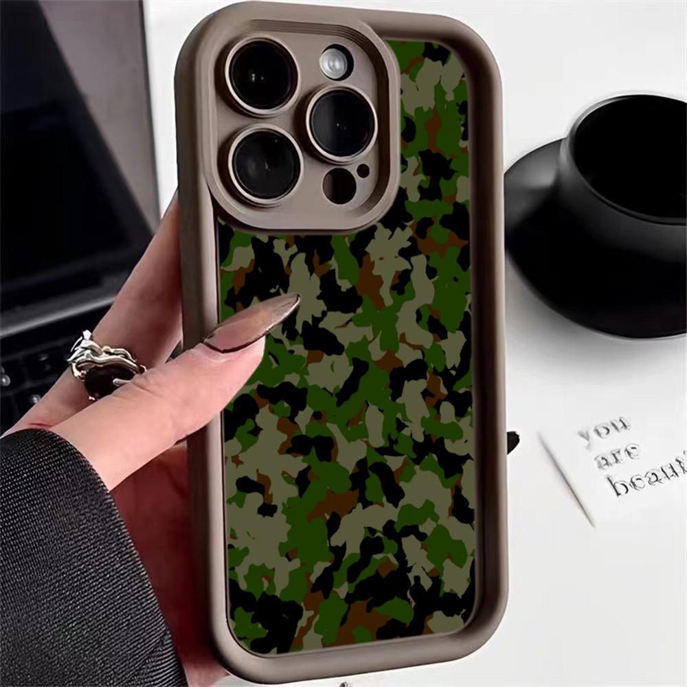 LZ6 Camouflage Camo Design Silicone Phone Case for iPhone 11 13 14 15 16 Pro Max 7 8 16 Plus 12 mini XS Max XR Shockproof Back Cover