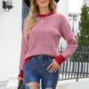 Women's  And Winter Splicing Knit Sweater Round Neck Long Sleeve Striped Sweater