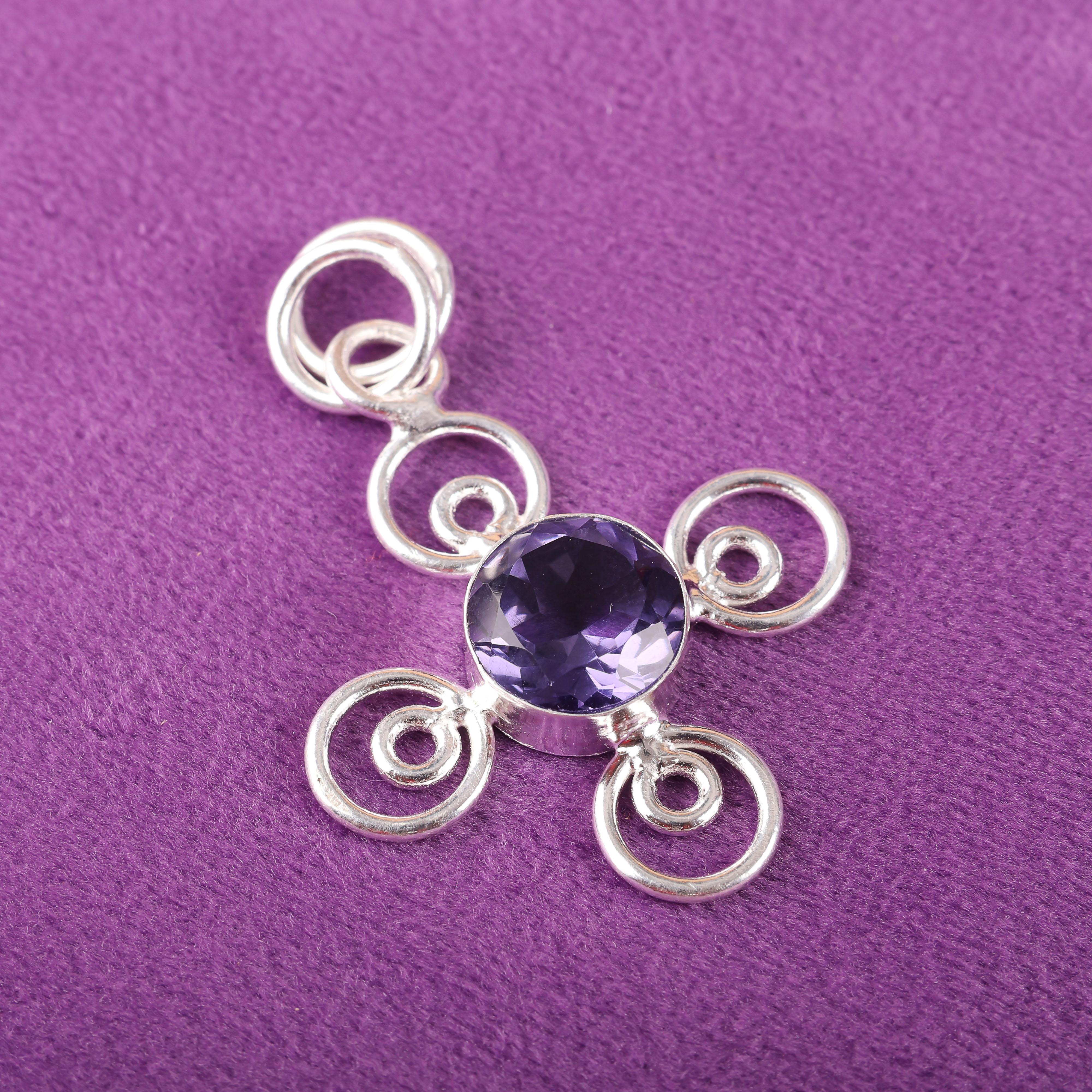 

Украшения из иолита, кулон из серебра 925 пробы, красивый серебряный кулон ручной работы, серебряный кулон с иолитом для медитации в подарок 1.57 Inches фиолетовый