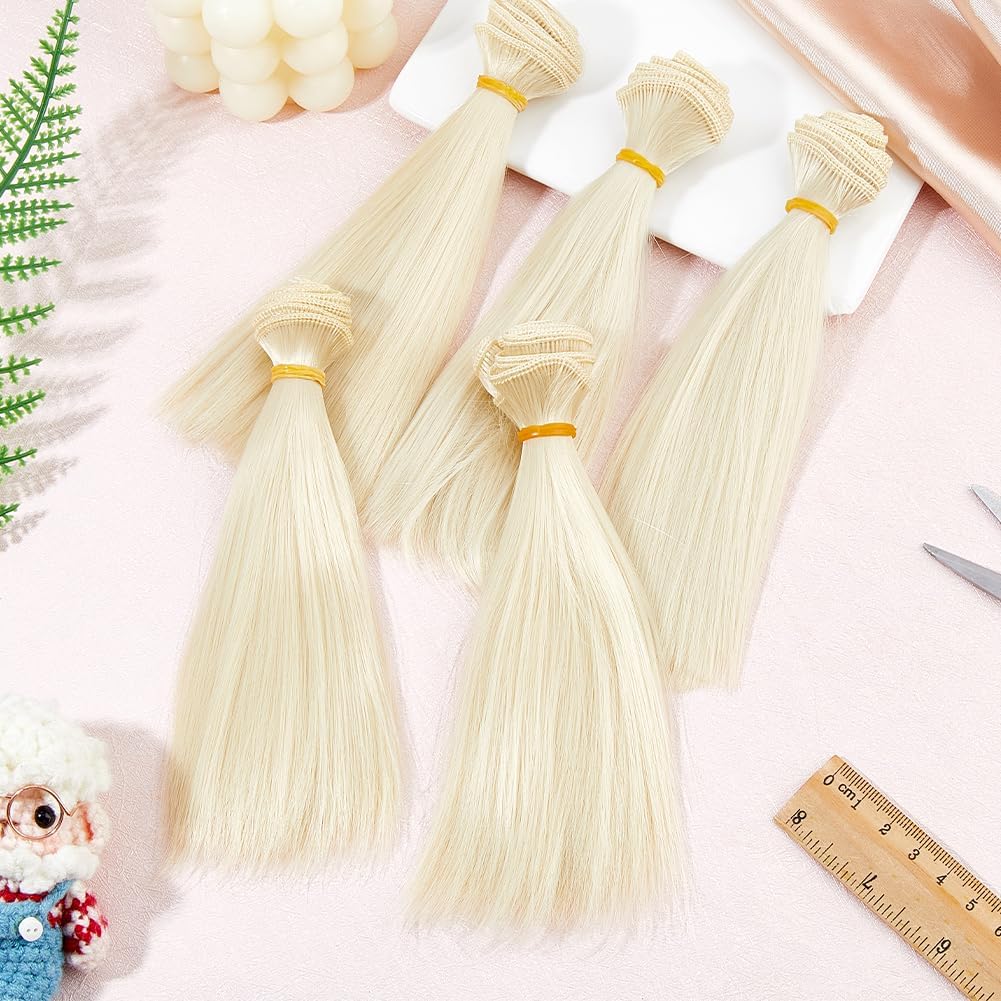 DICOSMETIC 5 Adet Bebek Peruğu Bebek Saçı 15.5cm Düz Kısa Bebek Saçı Yüksek Sıcaklık Fiber Bebek Saçı Atkıları Bebek Yapım Kitleri Bebek Saç Uzantıları Buğday