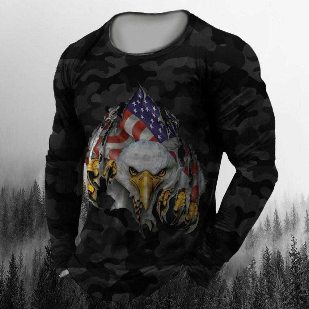 

Vintage Men s Long Sleeve T Shirt Autumn Print round neck Tees Camouflage Pattern Clothes Casual High Street Men Tops 5XL