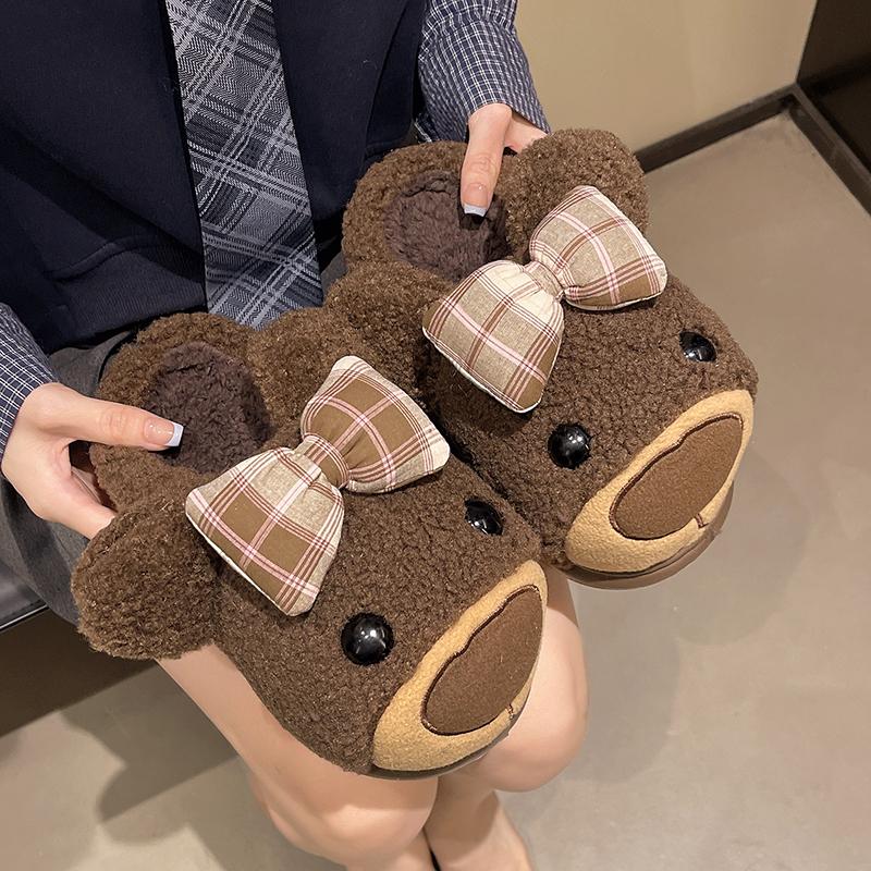 

Модные новые зимние унисекс мультяшные теплые плюшевые тапочки с коровкой, домашние нескользящие шлепанцы для пары, домашние хлопковые туфли с закрытым носком для мужчин и женщин 35 коричневый