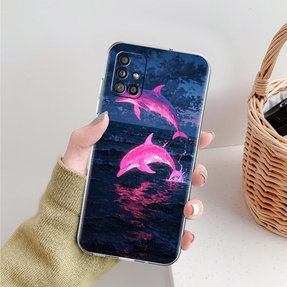 Phone Case For Samsung A15 A13 A35 A55 A51 A71 A41 A31 A21S A03S A05 A17 A23 A25 A33 A53 A73 5G A07 4G Clear Cover Ocean Dolphin
