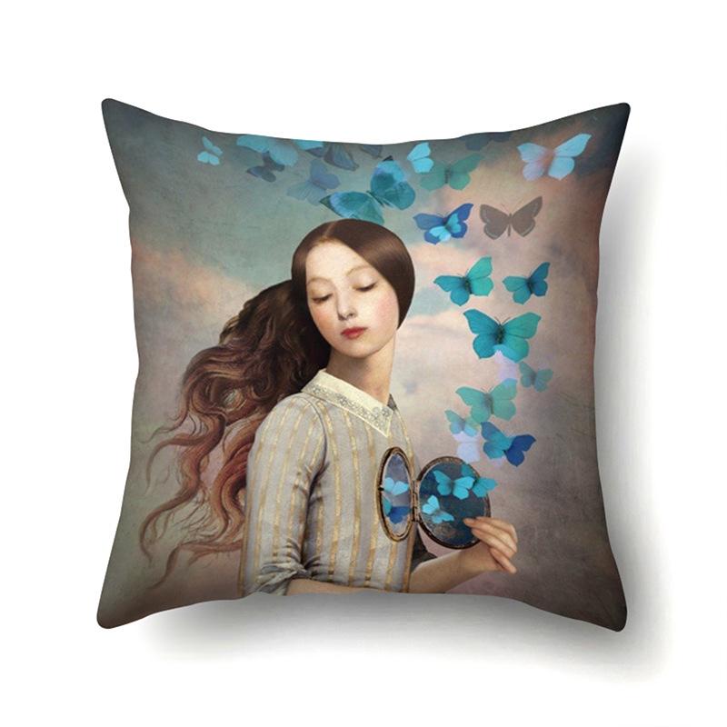 Polyester Pillowcase Peach Leather Velvet Decoration Printed Butterfly Pillowcase Waist Cushion Cover Car Cushion Head Cushion Cover