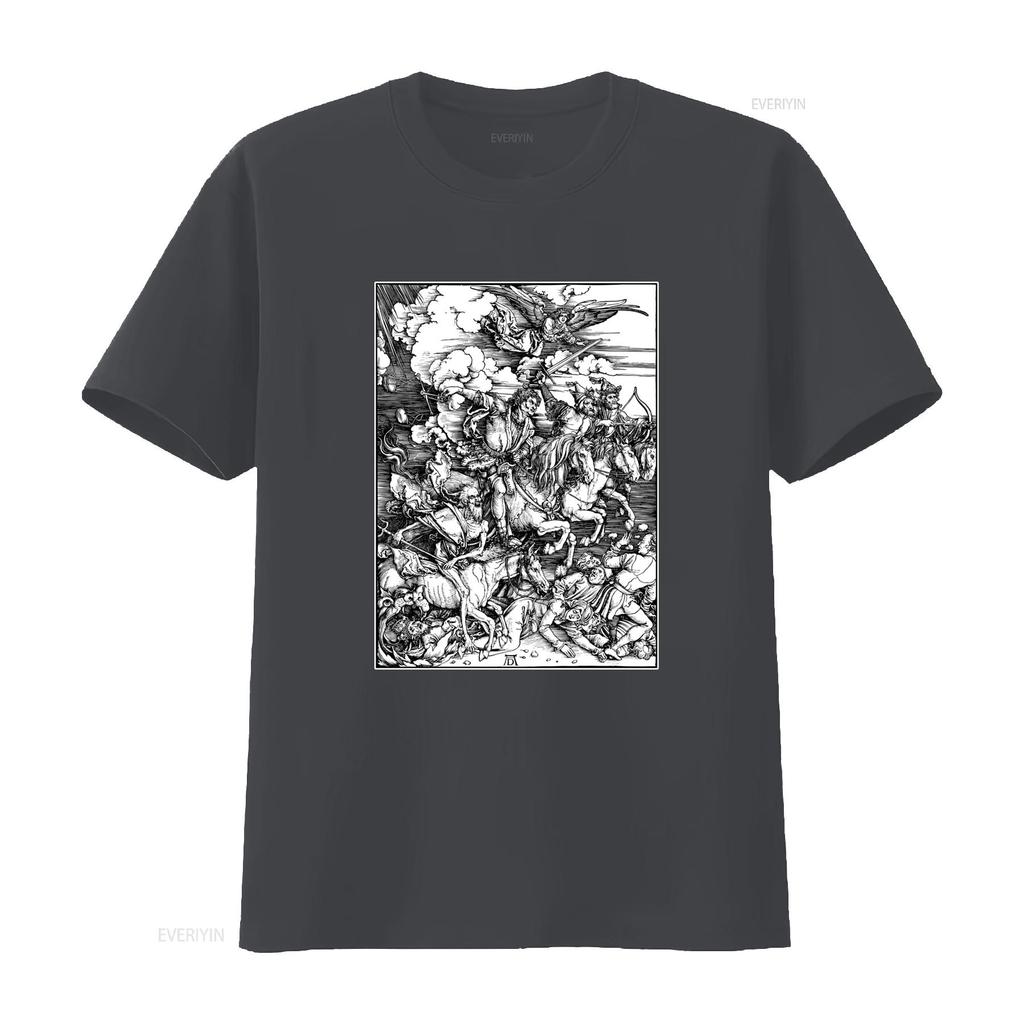 Albrecht Durer Four Horsemen of the Apocalypse German Renaissance Art Woodcut Religious Gothic T Shirt vintage Washed Versatile
