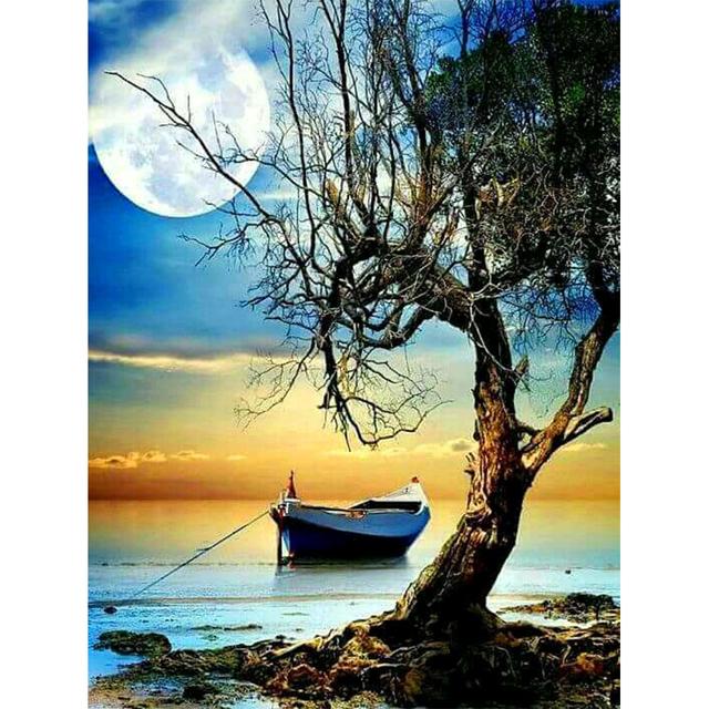 DIY 5D Diamond Painting Landscape Full Moon Cross Stitch Kit Rhinestone Diamond Embroidery Mosaic Art Home Decoration Picture