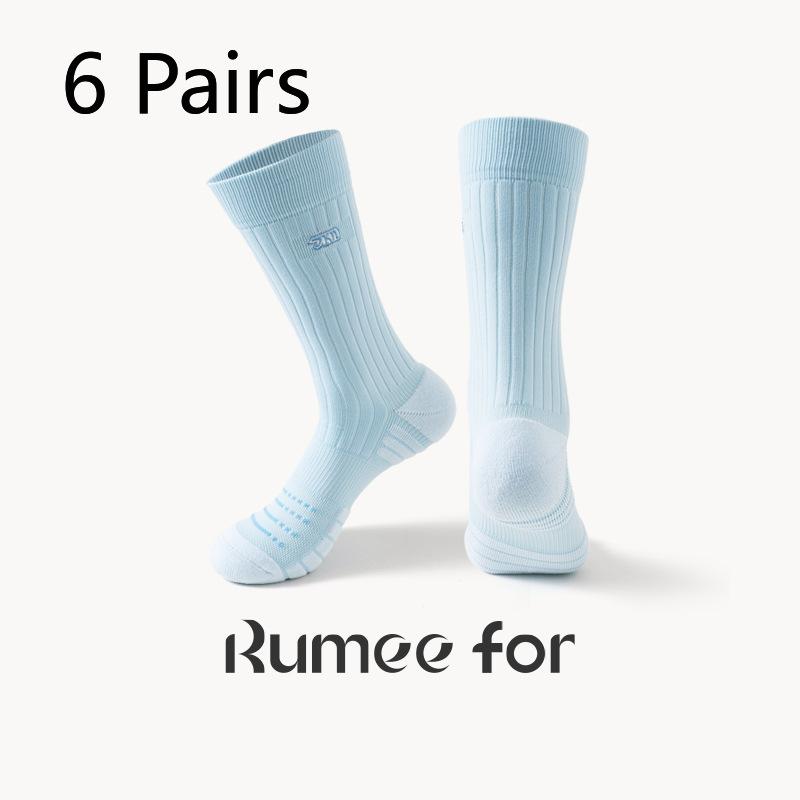 6 Pairs of Men's Embroidered Thick Towel Bottom Sports Anti Skid Shock Absorption Basketball Socks