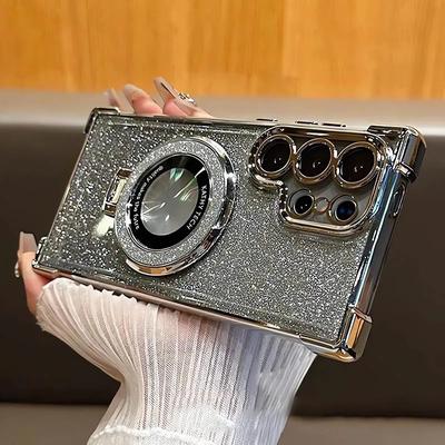 Luxuriöse Magsafe Holde Glitzerhülle für Samsung Galaxy A24 A55 5G A53 A54 S25 24 Ultra S23 FE S22 Plus S21 S20 Stoßfeste, klare Abdeckung