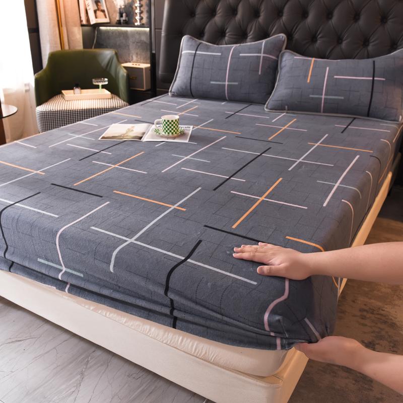 Winter Warm Thicken Flannel Elastic Fitted Sheet Mattress Protector Cover Cartoon Print Plush Soft Cozy Bed Sheet Home Decor