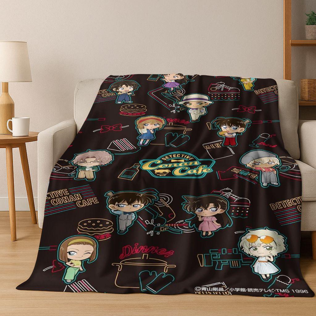 Retro Anime Detective Conan Cartoon Flannel Blanket,Warm and Cozy Soft Throw Blanket for Home Bedroom Bed Sofa Picnic Cover Kids