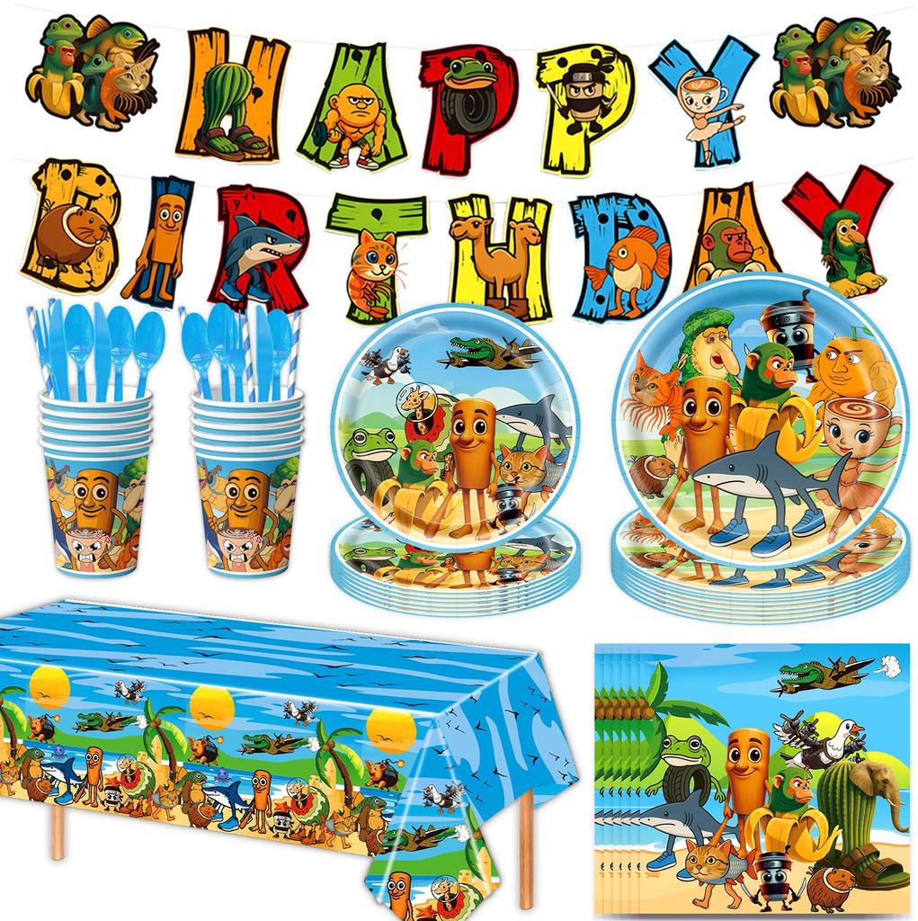 Cross-Border Classic Mountains & Seas Birthday Party Supplies: Cartoon Tableware & Fun Decorations