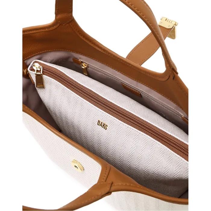 [CLA] Ivory Cowhide Color Block Canvas Tote Bag M DCBA6E192IV