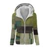 Damenmode Geometrischer Patchwork-Print Kapuzenplüsch Lässiges Oberteil Reißverschlussjacke