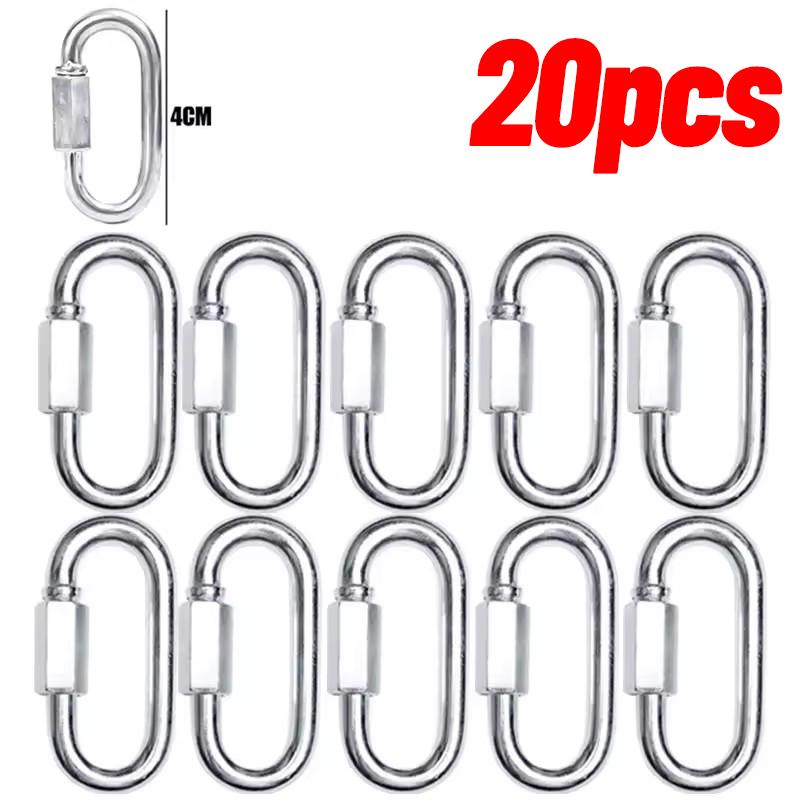 20/10pcs Quick Link Ring Stainless Steel Heavy Duty Carabiner D-Lock Repair Pet Keychain for Outdoor Travel Equipment Connector
