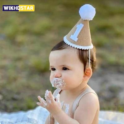 Cappello di juta per neonato, primo compleanno, cappello di feltro di lino, 1°, 2° e 3° anno, cappello per baby shower, fascia per capelli di compleanno, decorazione