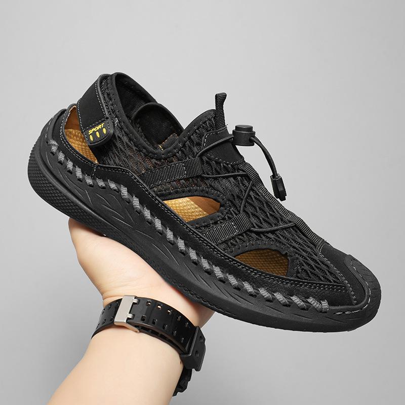 Mesh Shoes Men's Summer New Hollow Breathable Casual Shoes Men's One-pedal Mesh Seam Bottom Lightweight Non-slip Beach Shoes