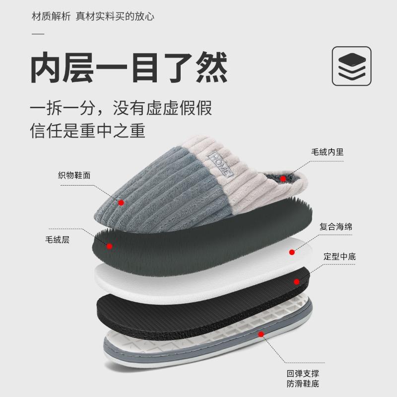 Cotton slippers men's winter new indoor home floor thick bottom warm men's plush slippers women's winter