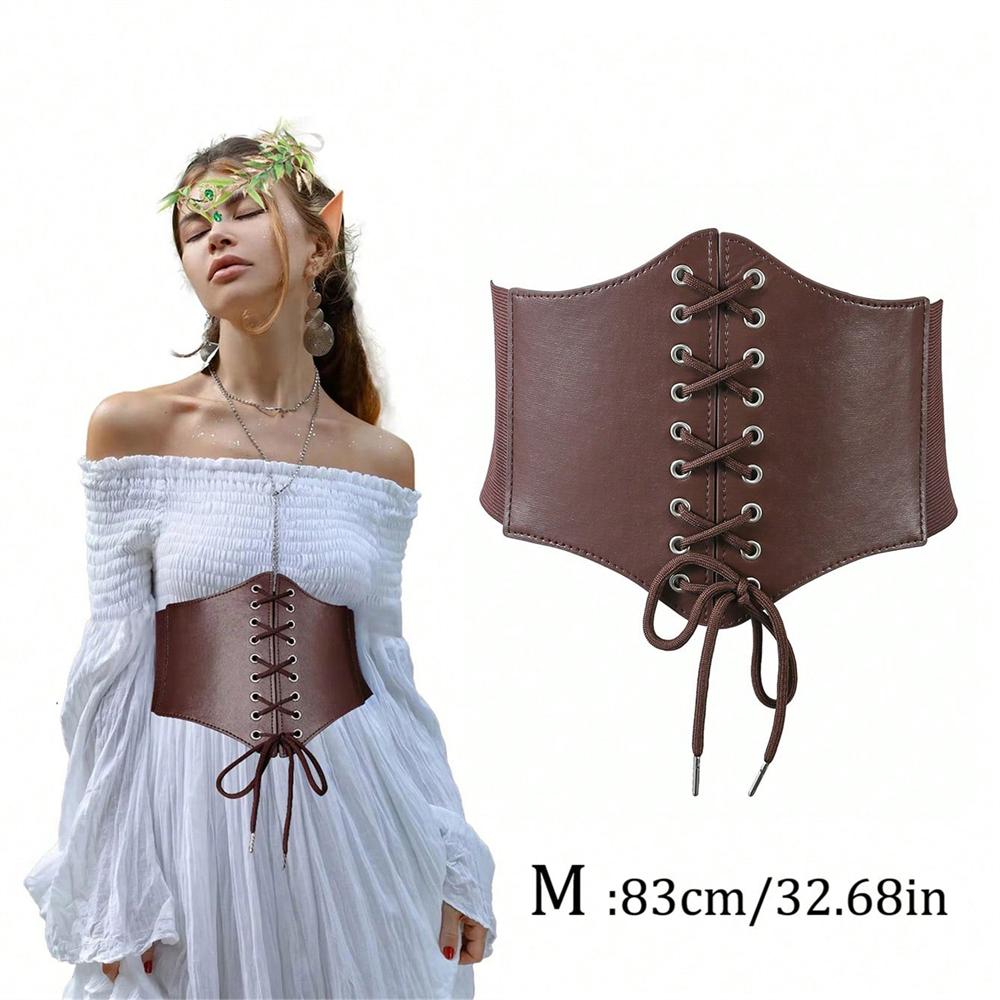 1Pc Women Adjustable Wide Belt Pu Leather Underbust Corset Crop Top Vest Waist Belt Double Buckle Cincher