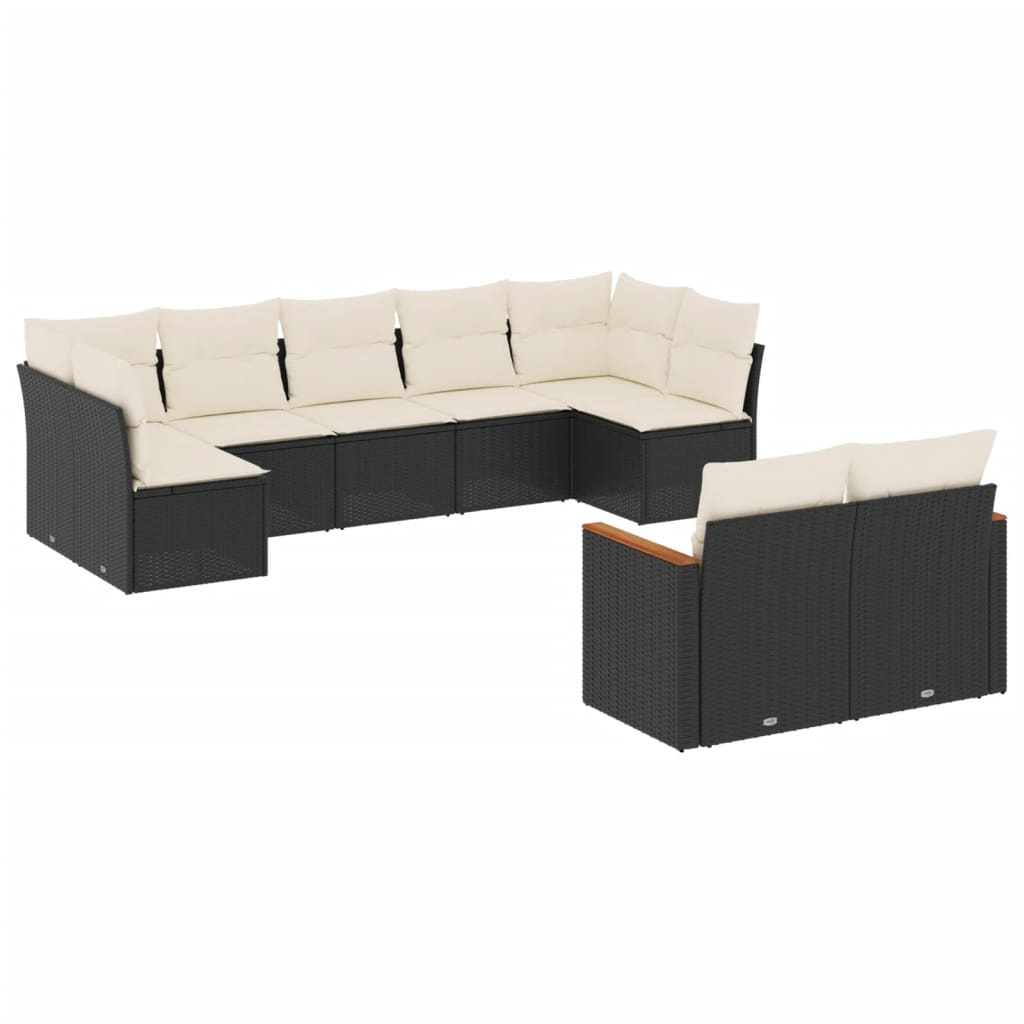 vidaXL 9 piece Garden Sofa Set with Cushions Black Poly Rattan