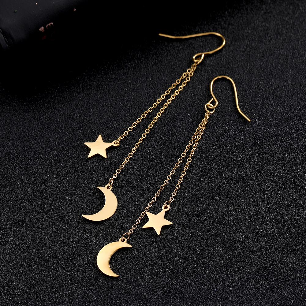 Star Moon Pendant Tassel Hanging Earrings Stainless Steel Pendant Girl Earhooks Fashion Elegant Jewelry Birthday Gift