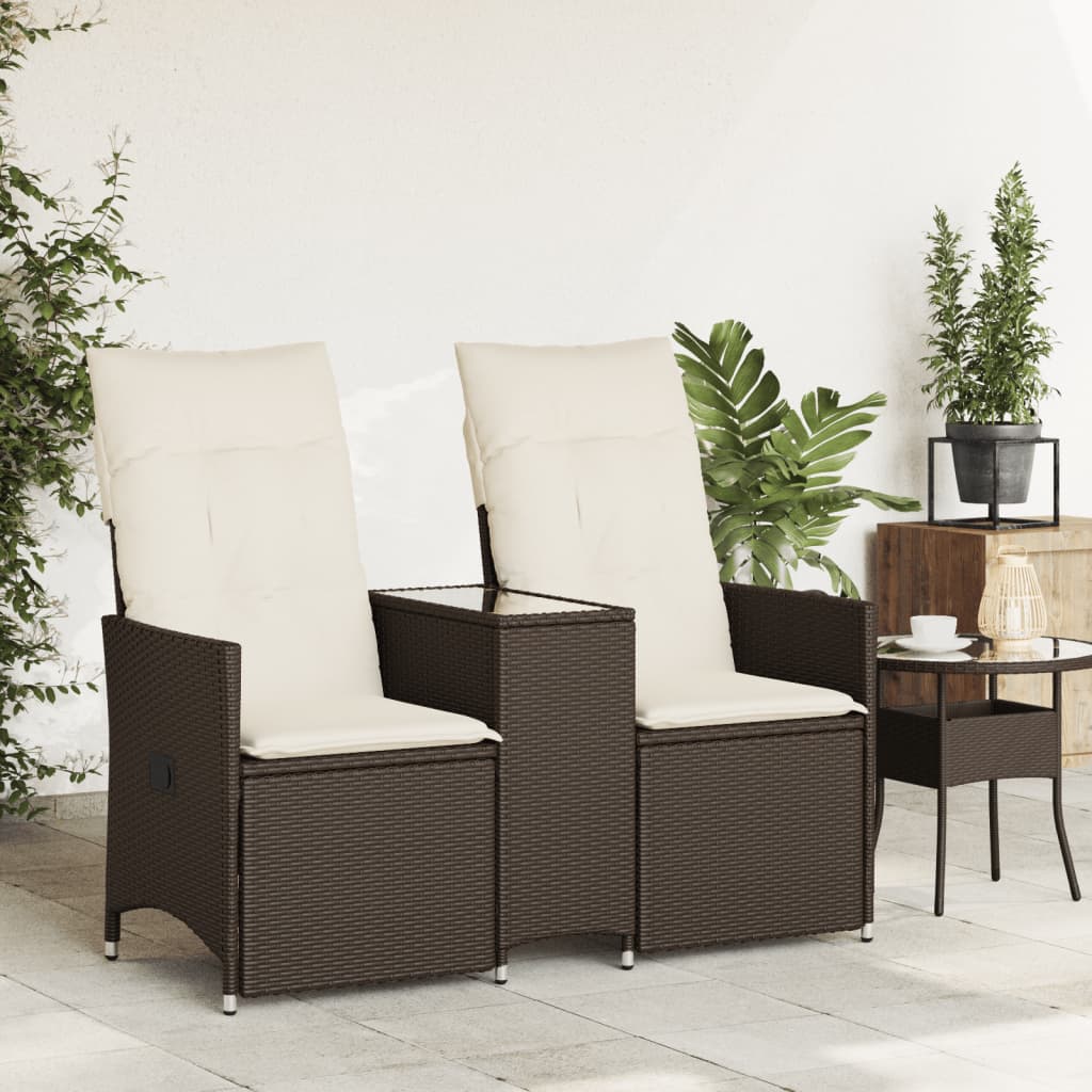 2 Seater Adjustable Garden Sofa with Table Brown Poly Rattan