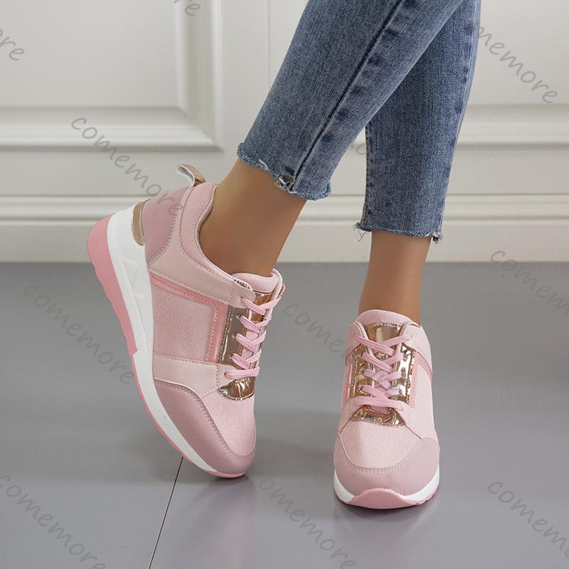 Fashion Comemore Large Size Sports Casual Shoes Thick Bottom Wedges Heel Sneakers Solid Lace Up Breathable Tennis Women's Single Shoes