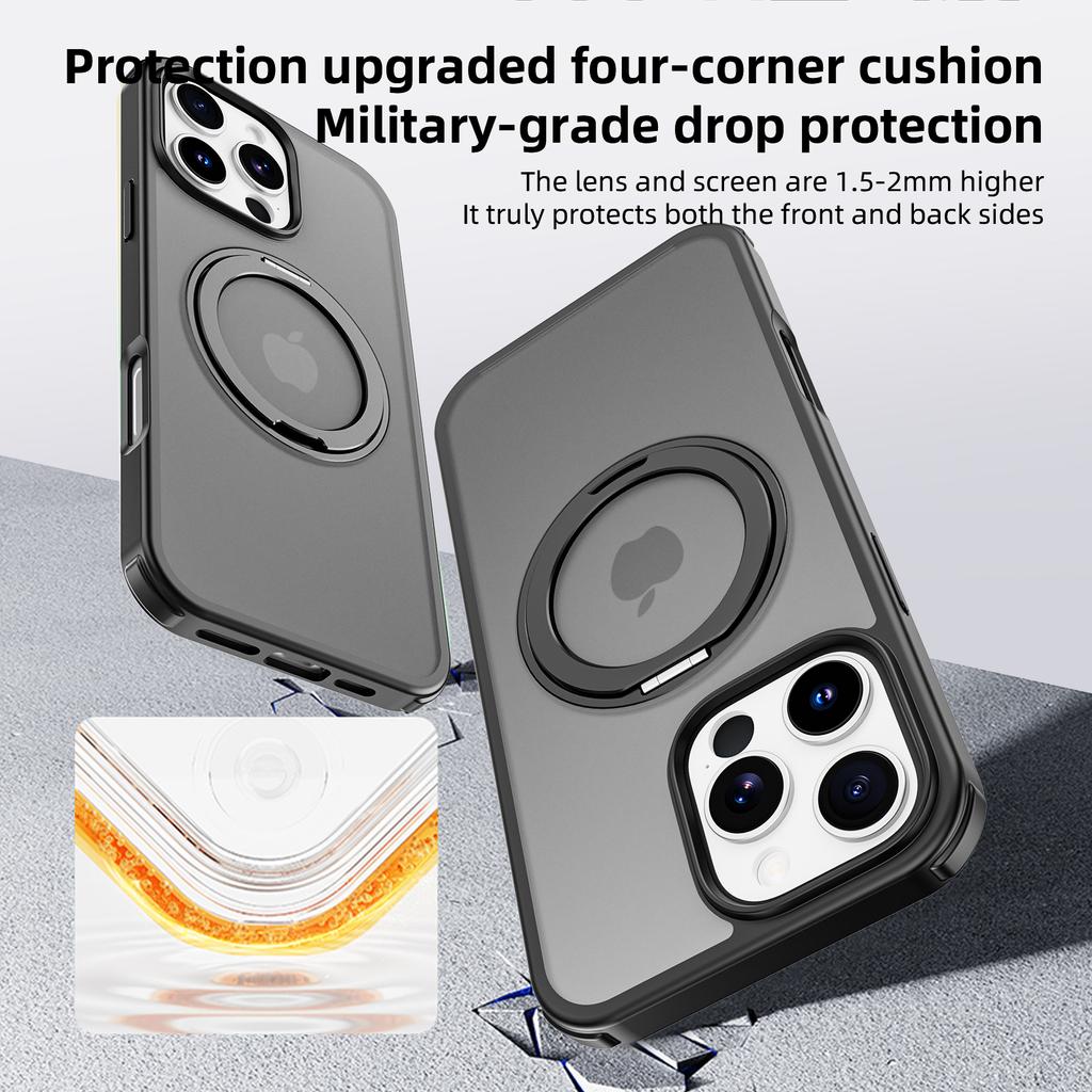 For iPhone 16 Pro Case Compatible with MagSafe Ring Kickstand TPU+PC Back Cover