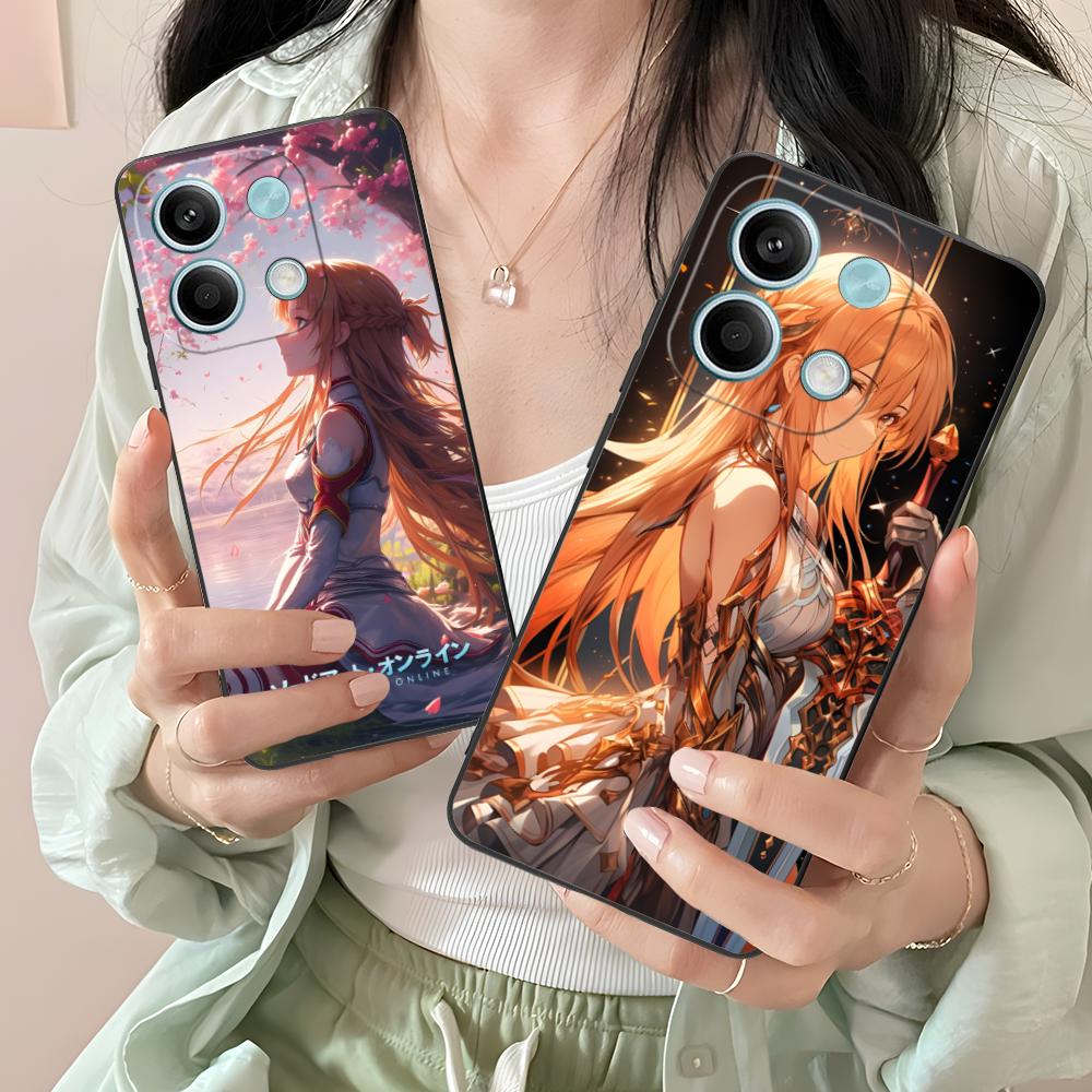Sword Art Online Asuna Handyhülle für Xiaomi Redmi Note 14 13 12 11 10 9 S A Pro Plus Lite 5G Schwarze Abdeckung Handys Smartphone