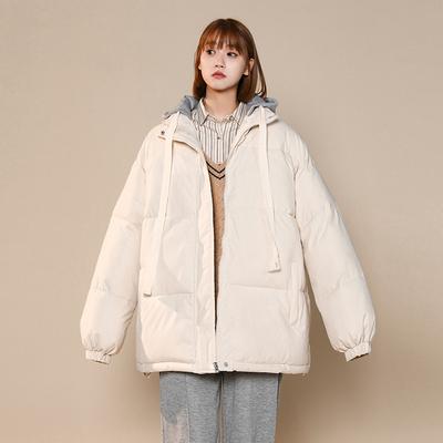 Neue Koreanische Kapuzen-Daunenjacke für Damen im Winter, Lockere einfarbige Baumwolljacke für kleine Schüler, Verdickte Jacke