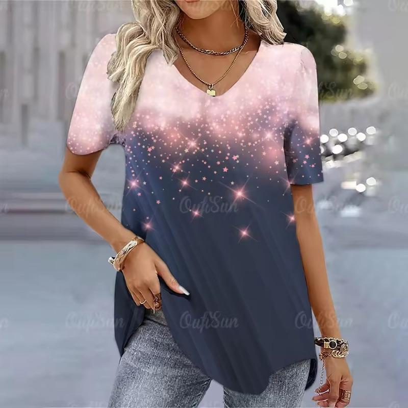 Weihnachtsthema 3D-Druck Damen T-Shirts Kurzarm Tees Fröhlich Lustig Mode Damenbekleidung V-Ausschnitt Übergroße Pullover T-Shirts