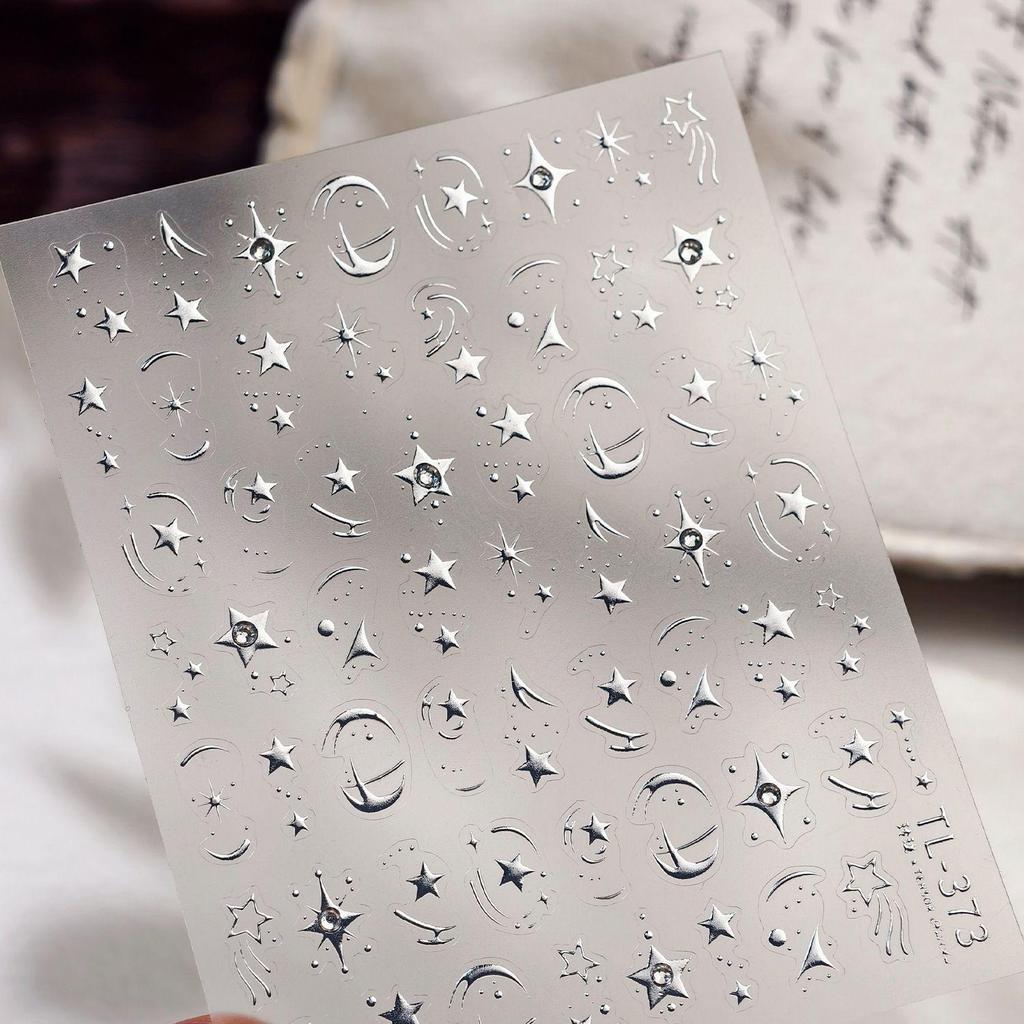 Universe Galaxy Night Sky Nail Stickers - DIY Starry Design with Stylish Silver Accents