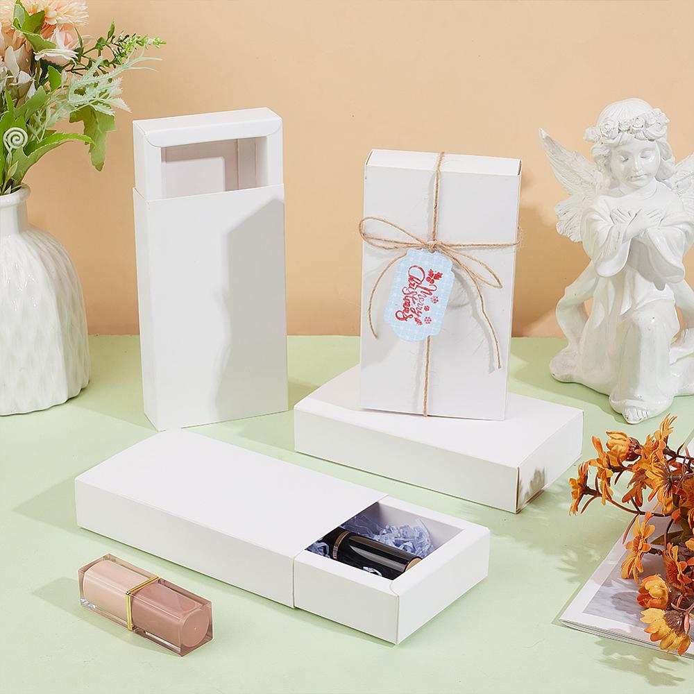 16pcs Kraft Paper Storage Gift Drawer Boxes Gift Packaging Case for Wedding Party Supplies Rectangle White Finish Product: 16.2x9.2x3.2cm