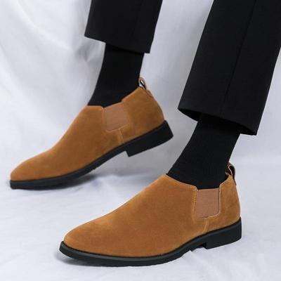 Mocassins à enfiler pour hommes en cuir nubuck style britannique à bout pointu - Chaussures habillées décontractées grande taille