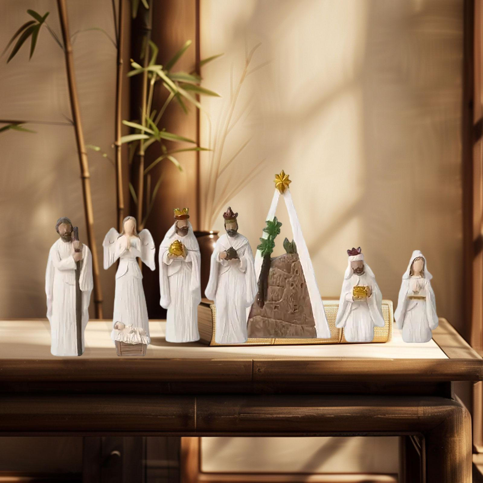 

Украшение для рождественской сцены, скульптура, подарок на новоселье, религиозная статуэтка из смолы, статуя Иисуса для 8 Pieces