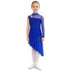 Complete Competition Lyrical Costume for Girls: Features Asymmetrical Design, Mock Neck, Mesh & Rhinestone Details