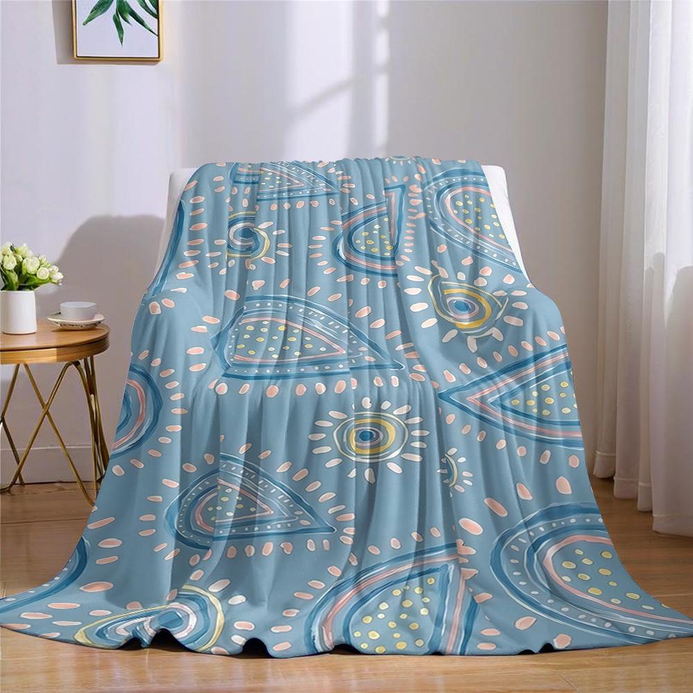 Blue Paisley - Inspired Pattern Flannel Blanket Warm Soft Halloween Christmas Couch Warm Cozy Decorative Decor For All Season