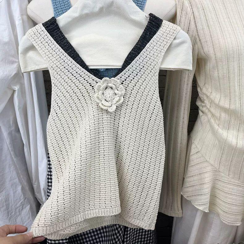 

Майка-топ женская летняя верхняя одежда синего цвета с цветочным дизайном, ажурная, французской вязки, без рукавов L абрикосовый