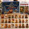 Decorative Bag Charms Highland Cow Advent Calendar, 24 Unique Acrylic Ornaments, Christmas Countdown Blind Box 2D Flat Hanging for Tree Decoration