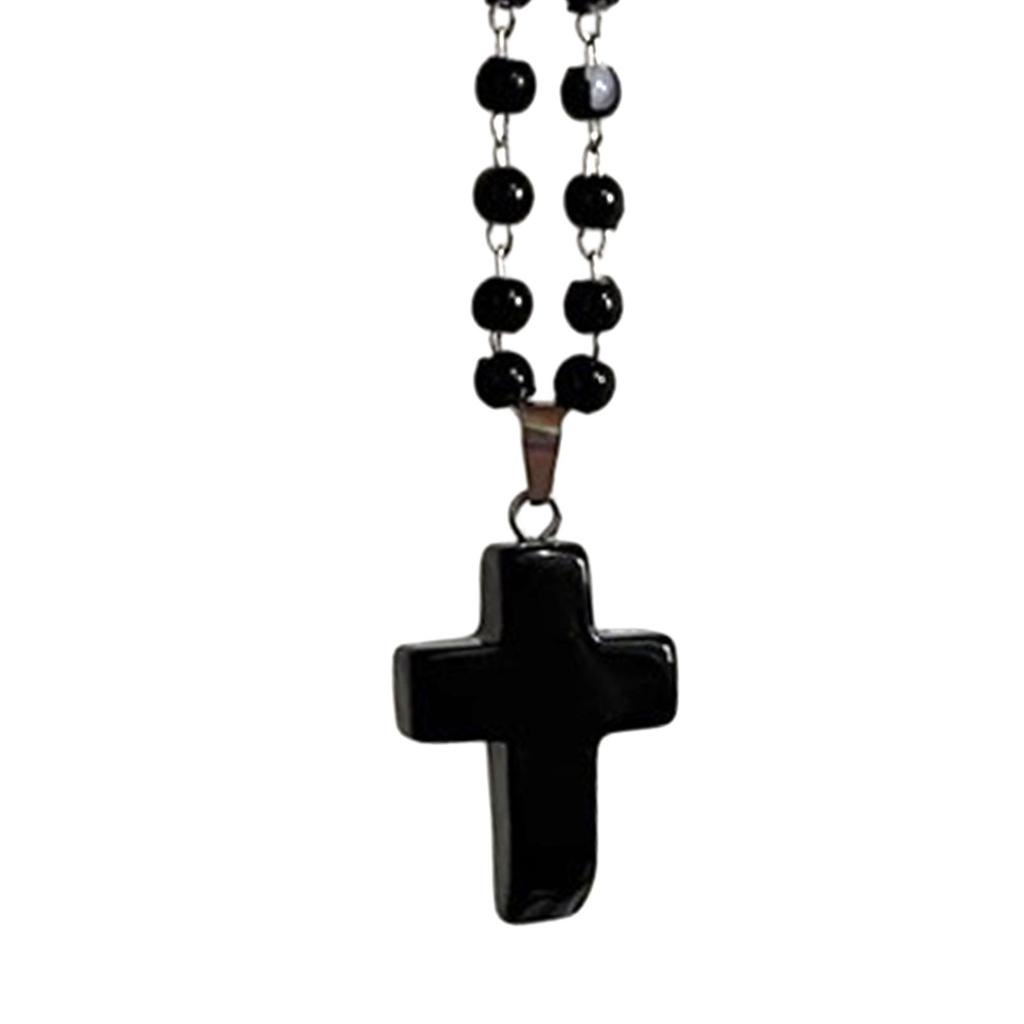 Gothic Pearl Beaded Choker Cross Pendant Necklace Punk Crucifix Neckchain Religious Clavicle Chain Party Accessory