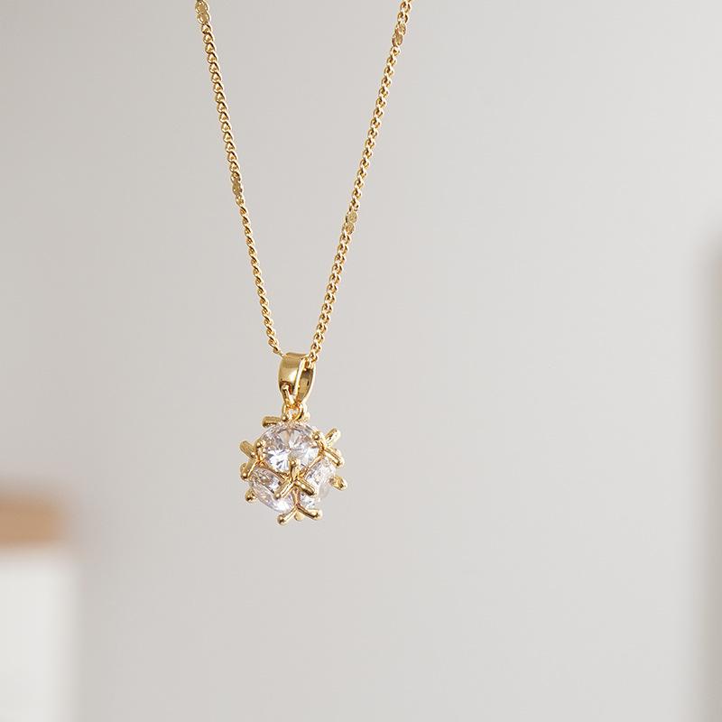 Geometric Zircon Christmas Pendant Necklace, 18K Gold Stainless Steel, Diamond-Set Gemstone Clavicle Jewelry, Ins Style.