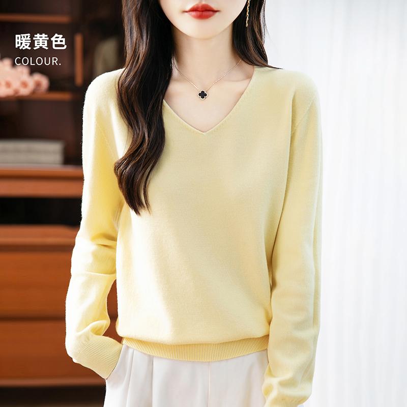 

Жіночий светр з V-подібним вирізом Qinghe кашемір 30% кашемір 70% вовна осінньо-зимова мода теплий універсальний XXL жовтий