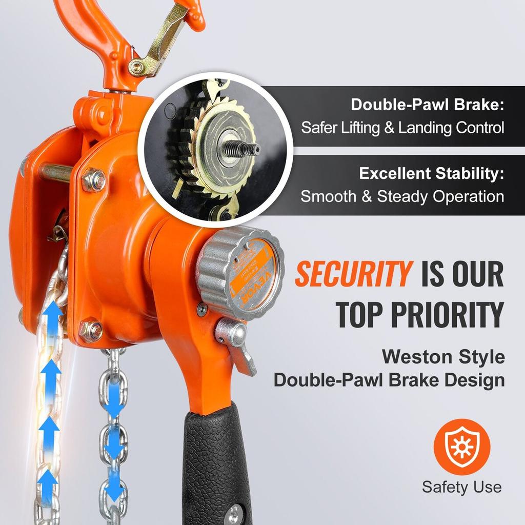 Manual Lever Chain Hoist, 1/4 Ton 550 Lbs Capacity 10 FT Come Along, G80 Galvanized Carbon Steel with Weston Double-Pawl Brake, Auto Chain Leading &