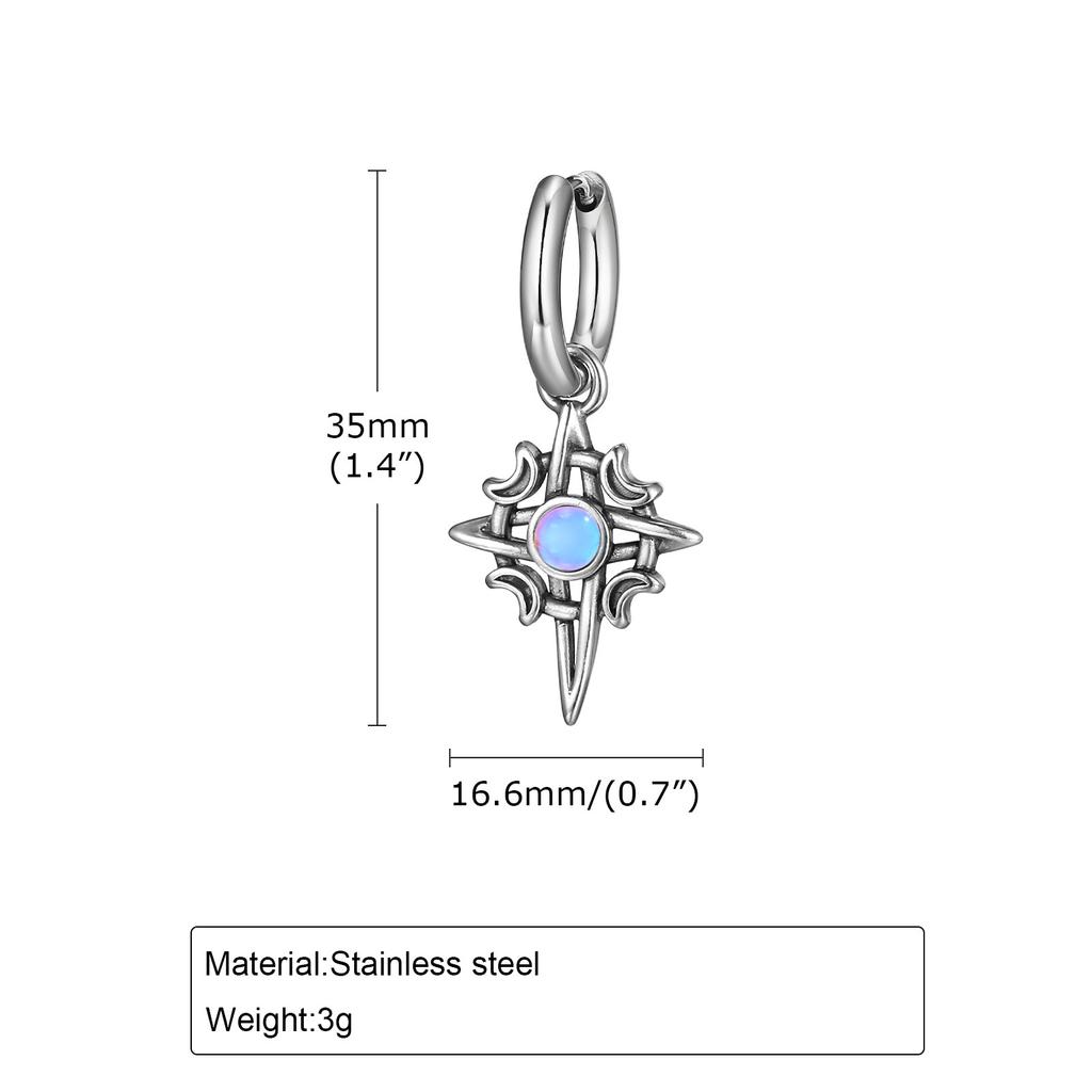 Moonstone Stainless Steel Hoop Earrings for Men Boys,Waterproof Stainless Steel Star Ear Drop,New Fashion Hiphop Zircon Gifts