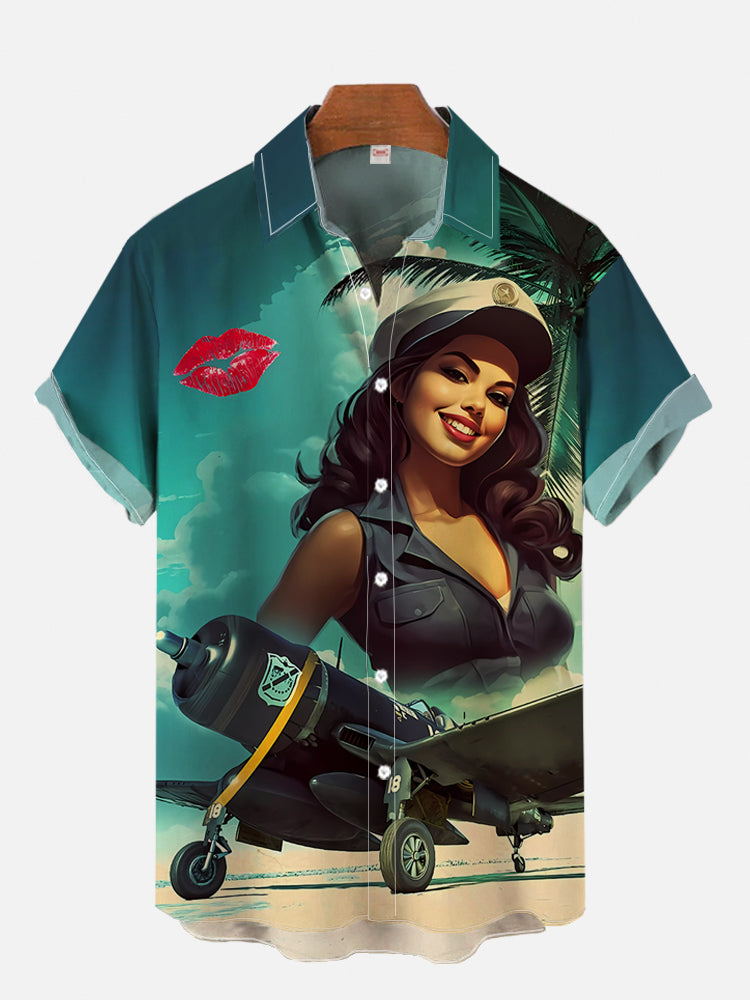 1980s Vintage Pin Up Girl Poster Sexy Girls Blonde Beauty 3D Prints Men's Short Sleeved Shirts For Men Fashion Hawaiian Shirts