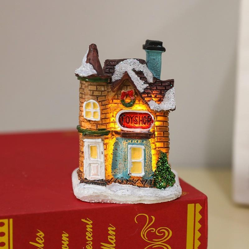 Christmas Village House Bell Tower Decor Figurines Resin House LED Light Up Sculpture Holiday Xmas Decor Gift