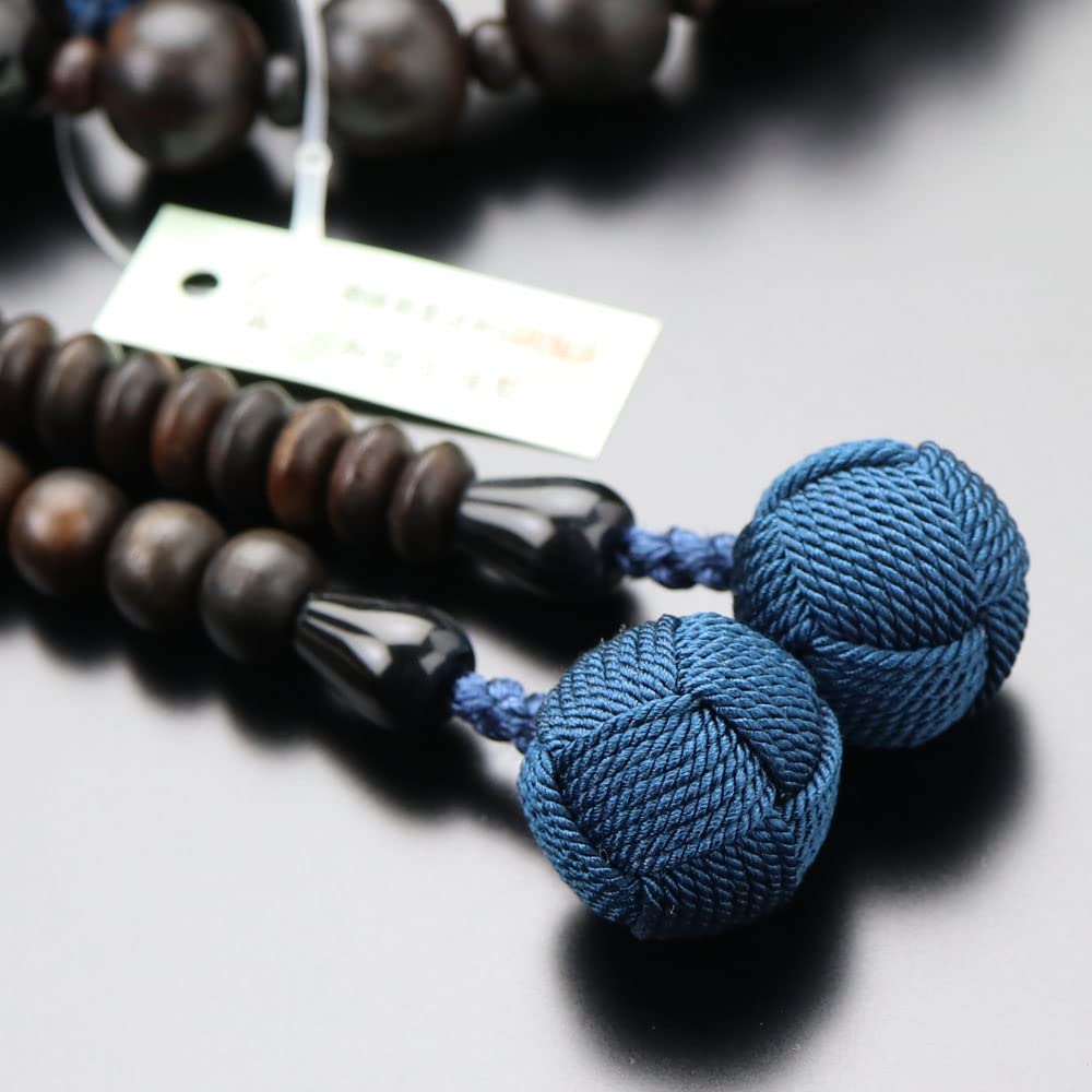Jodo Sect Prayer Beads for Men Jodo Striped Ebony Blue Tiger Eye Stone Genuine Silver Ring Sanskrit Tenbo Prayer Beads Kyoto Prayer Beads Kyoto Blue