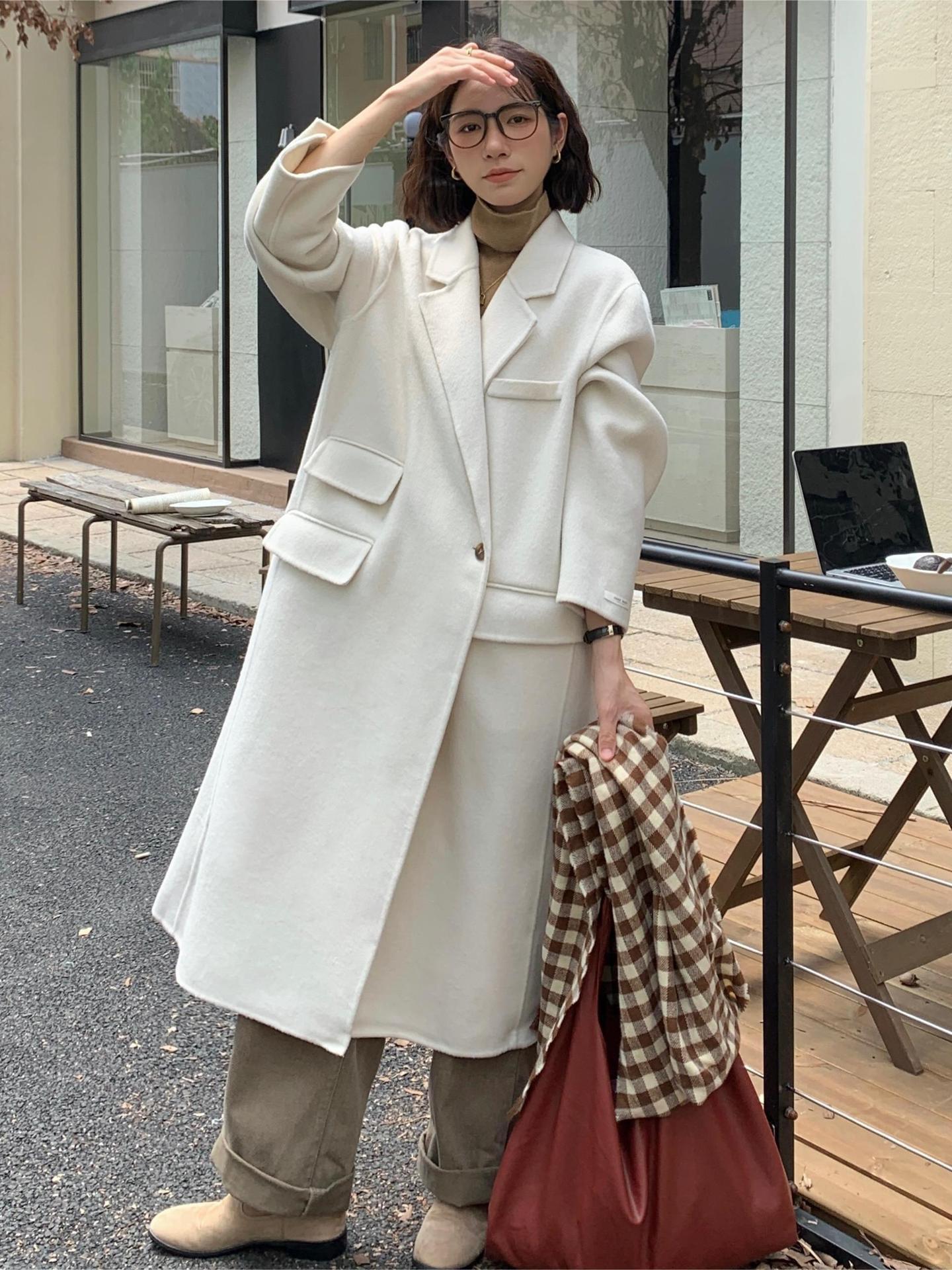 

Осень и зима новая высококлассная дизайнерская кашемировая куртка женственность удлиненное белое шерстяное пальто M