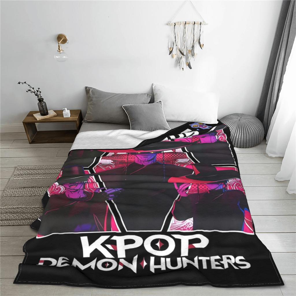 Super Soft BlanketGirls Boys Airplane Travel Saja Boys team KPop Demon Hunters Throw Blanket  Flannel Bedspread For Bed Cover
