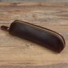 Crazy Horse Leather Pencil Case: Handmade, Unisex, Zippered, For Stationery and Fountain Pen Storage